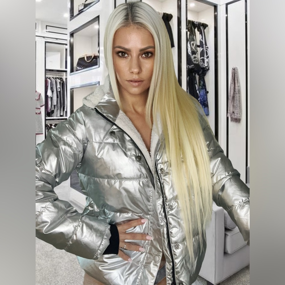 Silver puffer jacket size small